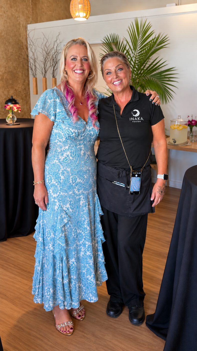 Elise Brentnall with a member of the Inaka Fusion staff at the campaign launch party